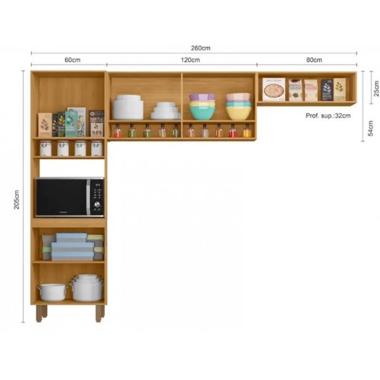 Cozinha 3 Peças Maia - Freijo UV Ripado/Off Acetinado - Balcão vendido separado 