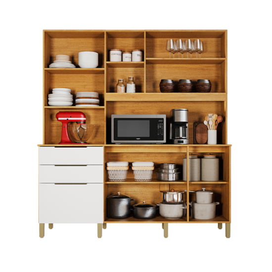 Kit de Cozinha Apolo 7 Portas 3 Gavetas 1,80m Cinamomo / Off