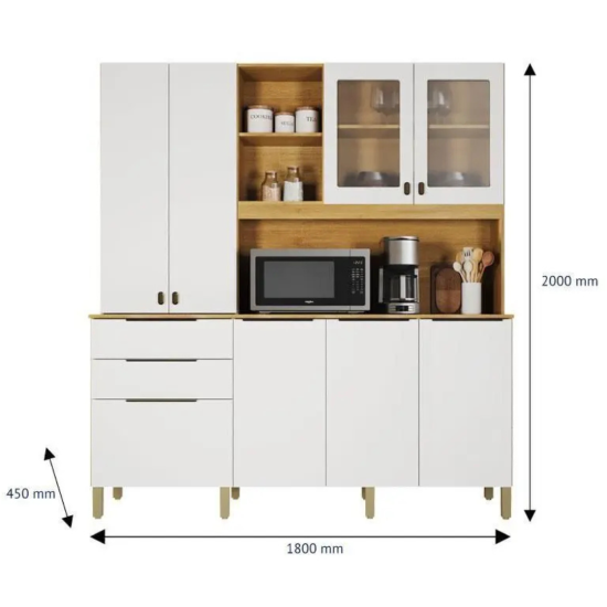 Kit de Cozinha Apolo 7 Portas 3 Gavetas 1,80m Cinamomo / Off
