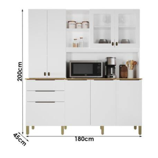 Kit de Cozinha Apolo 7 Portas 3 Gavetas 1,80m Branco