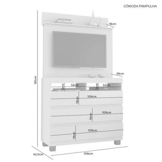 Cômoda Pampulha com Painel para TV até 48 Polegadas Branco