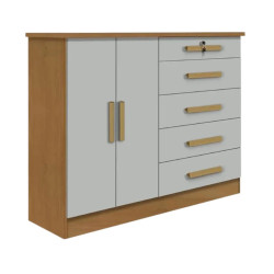 Cômoda Sapateira New Athos 5 Gavetas 2 Portas Cinamomo com Offwhite