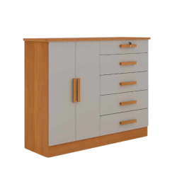 Cômoda 5 Gavetas 2 Portas New Athos Cinamomo com Off