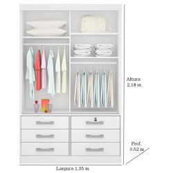 Guarda Roupa Solteiro Meridian  Plus 2 Portas e 6 Gavetas Branco