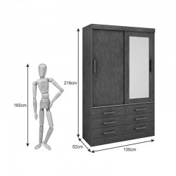 Guarda Roupa Solteiro Meridian Plus 2 Portas e 6 Gavetas  Cinamomo