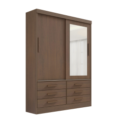 Guarda Roupa Solteiro Meridian Plus 2 Portas e 6 Gavetas  Castanho