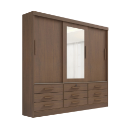 Guarda Roupa Casal Meridian Plus 3 Portas  e 9 Gavetas Castanho